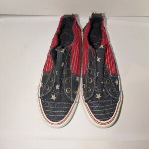 Blowfish Play Navy Star Canvas Slip On Sneakers Distressed Frayed Shoes Size 7